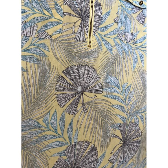 Cathy 100% Linen Yellow /blue Tropical Leaf Print Blouse Size XL - Picture 7 of 10